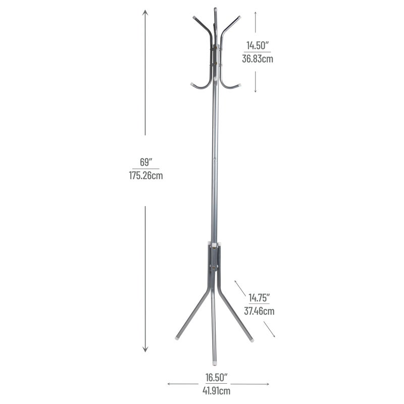 Mind Reader Freestanding Coat Rack, Multi-Hook Organizer for Office or Entryway, Metal, Silver - Image 3